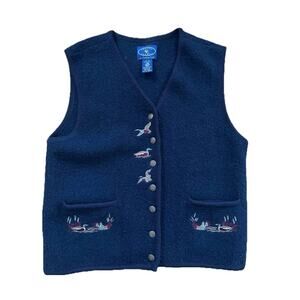 Chelsea Cambell Womens Vest Wool Bird Navy Blue Medium A001684